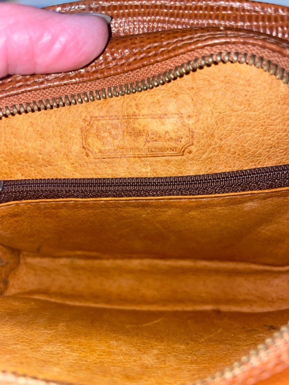 MCM Cognac and Medium Brown Logo Crossbody Bag - Picture 9 of 9